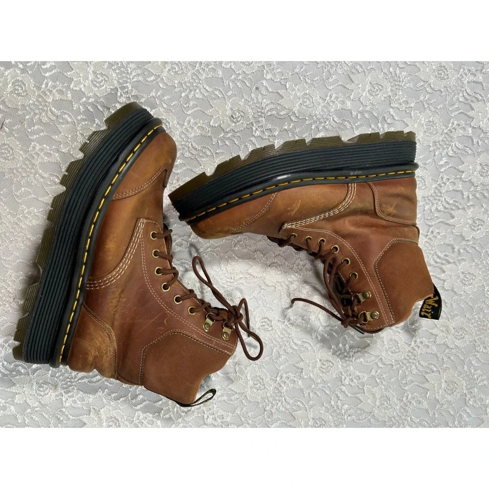 Dr. Martens Zebzag 8 Tie Brown Platform Waxy Leather Suede Boots Mens 8 Workwear